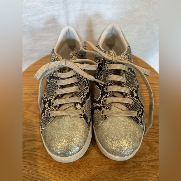 Geox Respira Gold and Snakeskin Print Leather Sneakers Size 5 - Picture 2 of 6